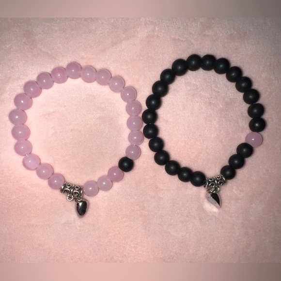 Jewelry - 2 Pink and Black Magnetic Heart Bracelets